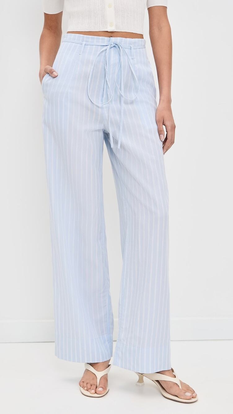 Onia blue pinstriped high rise wide leg paperbag trousers size 12